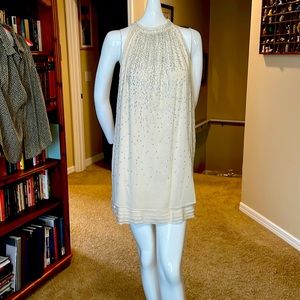 Alice + Olivia Ivory Trapeze Dress Round Neck Sleeveless Crystal Studded Front 6